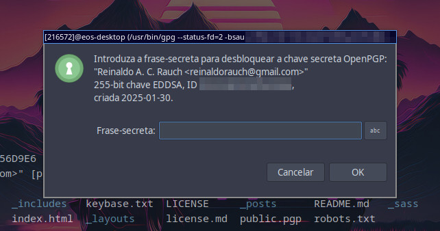 eu destravando a minha chave ao assinar o commit