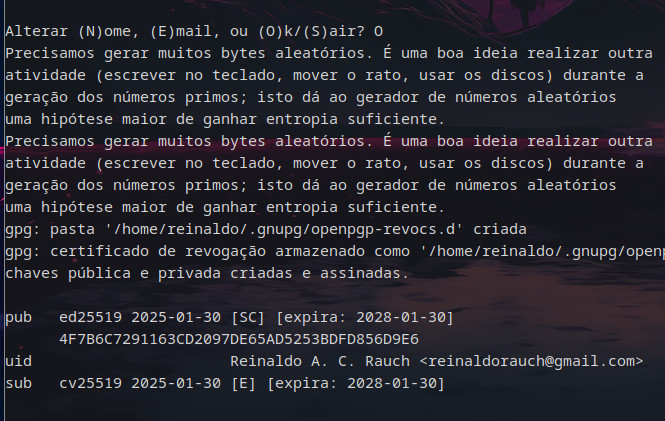 segunda parte da imagem anterior de eu gerando uma nova chave pgp no meu terminal com o comando gpg --gen-key