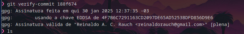 eu verificando o meu commit localmente com o commando git verify-commit